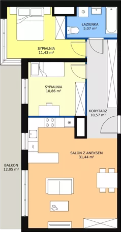 3 pokoje, mieszkanie 69,13 m², piętro 1, oferta nr 3C-1-4, Naramowice Odnova, Poznań, Naramowice, ul. Bielicowa
