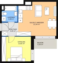 2 pokoje, mieszkanie 45,54 m², piętro 2, oferta nr 3C-2-2, Naramowice Odnova, Poznań, Naramowice, ul. Bielicowa