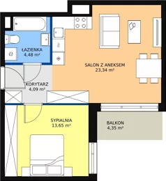 2 pokoje, mieszkanie 45,55 m², piętro 3, oferta nr 3C-3-2, Naramowice Odnova, Poznań, Naramowice, ul. Bielicowa
