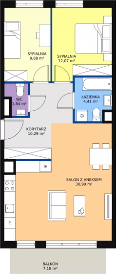 3 pokoje, mieszkanie 69,32 m², piętro 1, oferta nr 3E-1-1, Naramowice Odnova, Poznań, Naramowice, ul. Bielicowa