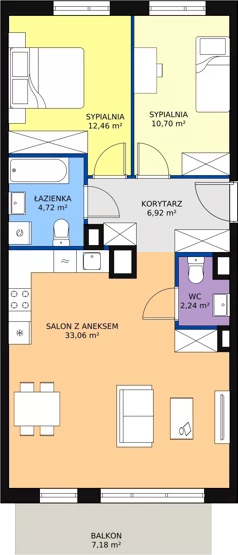 3 pokoje, mieszkanie 69,92 m², piętro 1, oferta nr 3F-1-3, Naramowice Odnova, Poznań, Naramowice, ul. Bielicowa