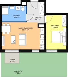 2 pokoje, mieszkanie 46,30 m², piętro 1, oferta nr 4F-1-2, Naramowice Odnova, Poznań, Naramowice, ul. Bielicowa