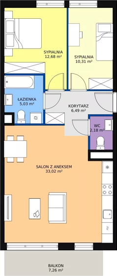 3 pokoje, mieszkanie 69,65 m², piętro 1, oferta nr 3G-1-3, Naramowice Odnova, Poznań, Naramowice, ul. Bielicowa