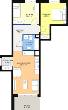 3 pokoje, mieszkanie 58,56 m², piętro 3, oferta nr 4A-3-5, Naramowice Odnova, Poznań, Naramowice, ul. Bielicowa
