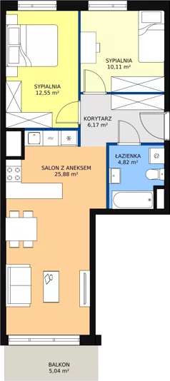 3 pokoje, mieszkanie 59,49 m², piętro 1, oferta nr 4E-1-3, Naramowice Odnova, Poznań, Naramowice, ul. Bielicowa