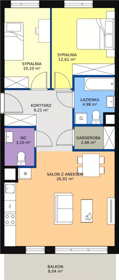 3 pokoje, mieszkanie 69,53 m², piętro 2, oferta nr 4E-2-1, Naramowice Odnova, Poznań, Naramowice, ul. Bielicowa