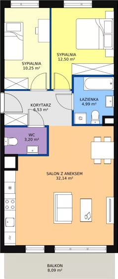 3 pokoje, mieszkanie 69,56 m², piętro 1, oferta nr 4F-1-1, Naramowice Odnova, Poznań, Naramowice, ul. Bielicowa