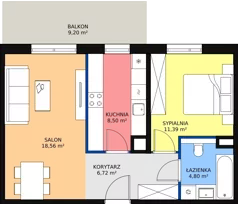 2 pokoje, mieszkanie 50,44 m², piętro 1, oferta nr 6C-1-8, Naramowice Odnova II, Poznań, Naramowice, ul. Bielicowa