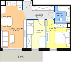 3 pokoje, mieszkanie 55,09 m², piętro 1, oferta nr 6F-1-2, Naramowice Odnova II, Poznań, Naramowice, ul. Bielicowa