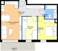 3 pokoje, mieszkanie 55,08 m², piętro 2, oferta nr 6F-2-2, Naramowice Odnova II, Poznań, Naramowice, ul. Bielicowa