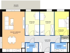 4 pokoje, mieszkanie 90,49 m², piętro 1, oferta nr 7C-1-8, Naramowice Odnova II, Poznań, Naramowice, ul. Bielicowa