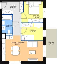 3 pokoje, mieszkanie 57,23 m², piętro 1, oferta nr B6-K1-1-9, Żerniki Na Novo II, Wrocław, Żerniki, ul. Maxa Berga