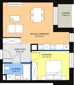 2 pokoje, mieszkanie 45,57 m², piętro 1, oferta nr B7A-K1-1-7, Żerniki Na Novo II, Wrocław, Żerniki, ul. Maxa Berga