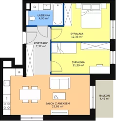 3 pokoje, mieszkanie 59,14 m², piętro 2, oferta nr B7A-K1-2-22, Żerniki Na Novo II, Wrocław, Żerniki, ul. Maxa Berga
