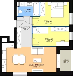 3 pokoje, mieszkanie 59,14 m², piętro 1, oferta nr B7B-K1-1-11, Żerniki Na Novo II, Wrocław, Żerniki, ul. Maxa Berga