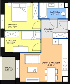 3 pokoje, mieszkanie 48,58 m², piętro 2, oferta nr B7B-K1-2-26, Żerniki Na Novo II, Wrocław, Żerniki, ul. Maxa Berga