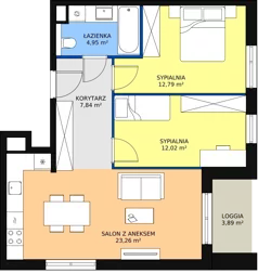 3 pokoje, mieszkanie 60,84 m², piętro 4, oferta nr B7B-K1-4-49, Żerniki Na Novo II, Wrocław, Żerniki, ul. Maxa Berga