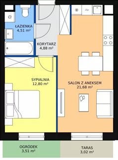 2 pokoje, mieszkanie 42,28 m², piętro 1, oferta nr B8-K3-1-7, Żerniki Na Novo II, Wrocław, Żerniki, ul. Maxa Berga