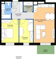 3 pokoje, mieszkanie 57,56 m², piętro 1, oferta nr B7A-K1-1-2, Żerniki Na Novo II, Wrocław, Żerniki, ul. Maxa Berga