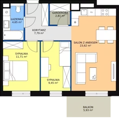 3 pokoje, mieszkanie 60,01 m², piętro 1, oferta nr B8-K1-1-15, Żerniki Na Novo II, Wrocław, Żerniki, ul. Maxa Berga