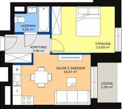 2 pokoje, mieszkanie 39,97 m², piętro 1, oferta nr b.1.1.02, ATAL SKY+ II, Katowice, Wełnowiec-Józefowiec, Wełnowiec, al. Wojciecha Korfantego 93-99