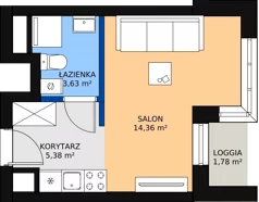 1 pokój, apartament inwestycyjny 24,12 m², piętro 1, oferta nr c.1.1.07, ATAL SKY+ Apartamenty Inwestycyjne, Katowice, Wełnowiec-Józefowiec, Wełnowiec, al. Wojciecha Korfantego 85