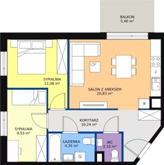 3 pokoje, mieszkanie 58,31 m², piętro 1, oferta nr A.01.1.11, Warszawska 58A, Warszawa, Ursus, Niedźwiadek, ul. Warszawska 58a