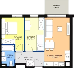 3 pokoje, mieszkanie 50,44 m², piętro 1, oferta nr A.01.1.15, Warszawska 58A, Warszawa, Ursus, Niedźwiadek, ul. Warszawska 58a