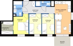 4 pokoje, mieszkanie 67,59 m², piętro 1, oferta nr A.02.1.12, Warszawska 58A, Warszawa, Ursus, Niedźwiadek, ul. Warszawska 58a