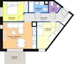 3 pokoje, mieszkanie 56,37 m², piętro 2, oferta nr A.01.2.20, Warszawska 58A, Warszawa, Ursus, Niedźwiadek, ul. Warszawska 58a