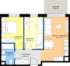 3 pokoje, mieszkanie 49,49 m², piętro 3, oferta nr A.01.3.33, Warszawska 58A, Warszawa, Ursus, Niedźwiadek, ul. Warszawska 58a