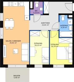 3 pokoje, mieszkanie 65,72 m², piętro 1, oferta nr B.01.1.09, Warszawska 58A, Warszawa, Ursus, Niedźwiadek, ul. Warszawska 58a