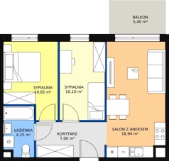 3 pokoje, mieszkanie 51,01 m², piętro 1, oferta nr B.01.1.11, Warszawska 58A, Warszawa, Ursus, Niedźwiadek, ul. Warszawska 58a