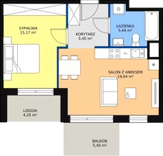 2 pokoje, mieszkanie 45,73 m², piętro 2, oferta nr B.01.2.14, Warszawska 58A, Warszawa, Ursus, Niedźwiadek, ul. Warszawska 58a