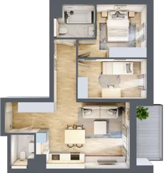 3 pokoje, mieszkanie 57,49 m², piętro 1, oferta nr B1-01-8A, Nowa Francuska I, Katowice, Osiedle Paderewskiego-Muchowiec, Muchowiec, ul. Szybowcowa