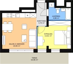 2 pokoje, apartament 43,10 m², piętro 10, oferta nr H1-A-10-6, Heyki City ATAL, Szczecin, Prawobrzeże, Międzyodrze, ul. Leona Heyki