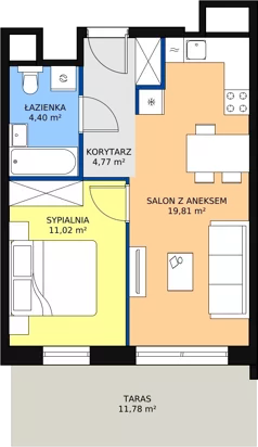2 pokoje, mieszkanie 40,20 m², piętro 2, oferta nr H1-A-2-4, Heyki City ATAL, Szczecin, Prawobrzeże, Międzyodrze, ul. Leona Heyki