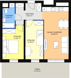 3 pokoje, apartament 59,05 m², piętro 2, oferta nr H1-A-2-5, Heyki City ATAL, Szczecin, Prawobrzeże, Międzyodrze, ul. Leona Heyki