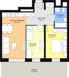 3 pokoje, apartament 55,19 m², piętro 2, oferta nr H1-A-2-6, Heyki City ATAL, Szczecin, Prawobrzeże, Międzyodrze, ul. Leona Heyki