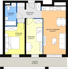 3 pokoje, mieszkanie 59,30 m², piętro 6, oferta nr H1-A-6-5, Heyki City ATAL, Szczecin, Prawobrzeże, Międzyodrze, ul. Leona Heyki