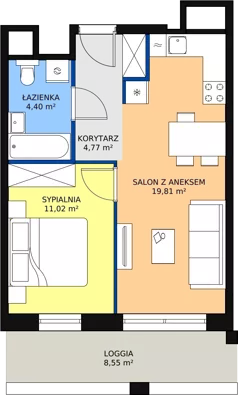 2 pokoje, mieszkanie 40,20 m², piętro 7, oferta nr H1-A-7-4, Heyki City ATAL, Szczecin, Prawobrzeże, Międzyodrze, ul. Leona Heyki
