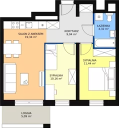 3 pokoje, apartament 55,40 m², piętro 7, oferta nr H1-A-7-6, Heyki City ATAL, Szczecin, Prawobrzeże, Międzyodrze, ul. Leona Heyki
