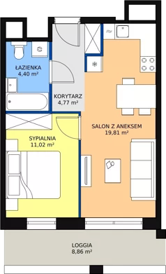 2 pokoje, apartament 40,20 m², piętro 8, oferta nr H1-A-8-4, Heyki City ATAL, Szczecin, Prawobrzeże, Międzyodrze, ul. Leona Heyki