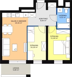3 pokoje, apartament 55,40 m², piętro 8, oferta nr H1-A-8-6, Heyki City ATAL, Szczecin, Prawobrzeże, Międzyodrze, ul. Leona Heyki
