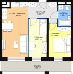 3 pokoje, mieszkanie 56,24 m², piętro 3, oferta nr H2-D-3-4, Heyki City ATAL, Szczecin, Prawobrzeże, Międzyodrze, ul. Leona Heyki