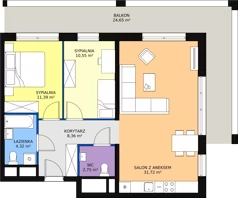 3 pokoje, mieszkanie 69,09 m², piętro 3, oferta nr H2-E-3-3, Heyki City ATAL, Szczecin, Prawobrzeże, Międzyodrze, ul. Leona Heyki