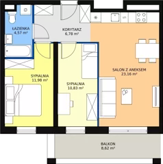 3 pokoje, mieszkanie 57,32 m², piętro 3, oferta nr H2-E-3-6, Heyki City ATAL, Szczecin, Prawobrzeże, Międzyodrze, ul. Leona Heyki