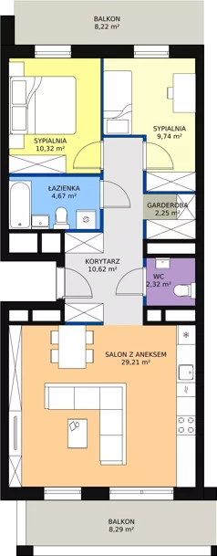 3 pokoje, mieszkanie 69,13 m², piętro 6, oferta nr H2-D-6-1, Heyki City ATAL, Szczecin, Prawobrzeże, Międzyodrze, ul. Leona Heyki