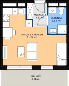 1 pokój, mieszkanie 28,61 m², piętro 6, oferta nr H2-E-6-4, Heyki City ATAL, Szczecin, Prawobrzeże, Międzyodrze, ul. Leona Heyki