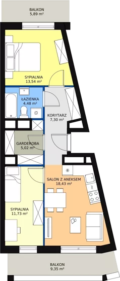 3 pokoje, apartament 60,50 m², piętro 6, oferta nr H2-E-6-7, Heyki City ATAL, Szczecin, Prawobrzeże, Międzyodrze, ul. Leona Heyki
